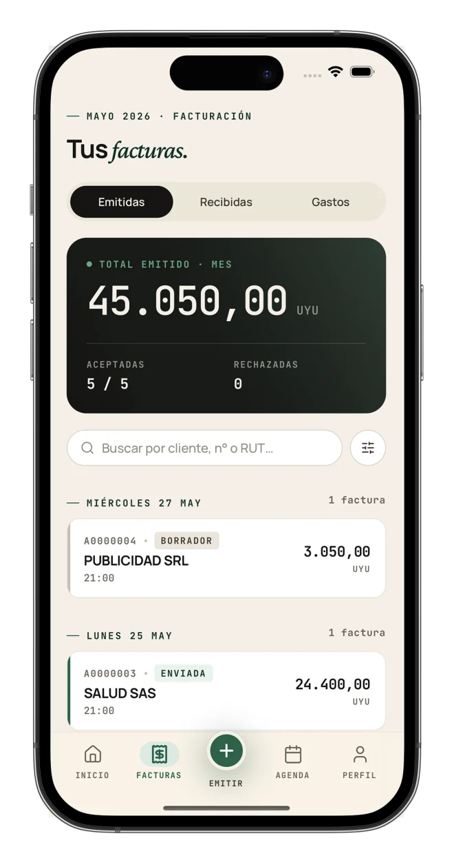 Lista de facturas en la app de Fiscalo